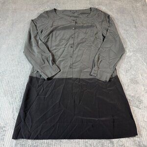 Eileen Fisher Silk Colorblock Tunic Dress Gray Black Medium Office Minimalist Mo